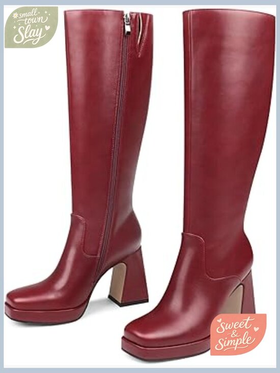 Shoes - Knee High Boots Pointed Toe Chunky Heel Zipper Dress Boots